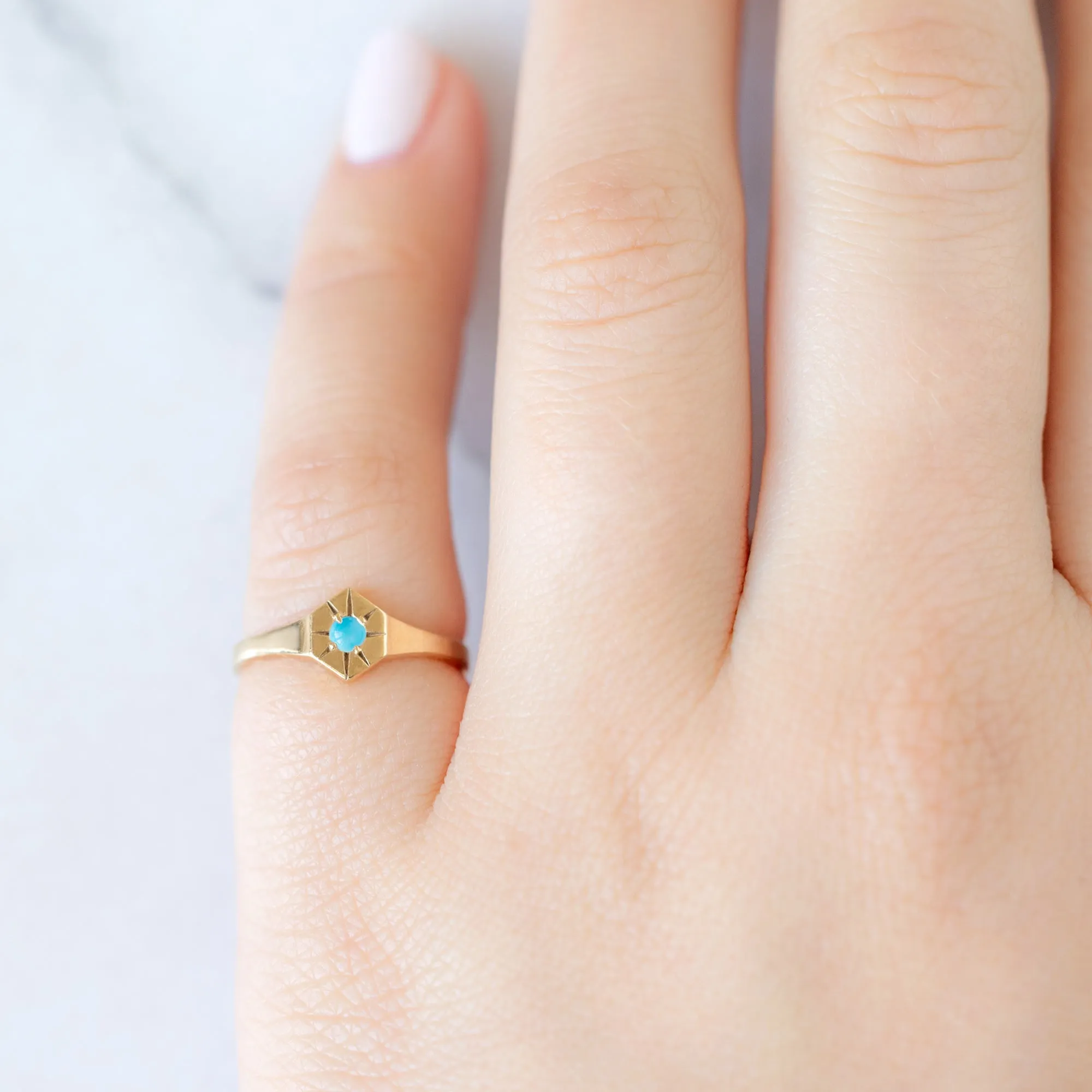 Custom Turquoise Birthstone Signet Ring | Yellow, Rose or White Gold