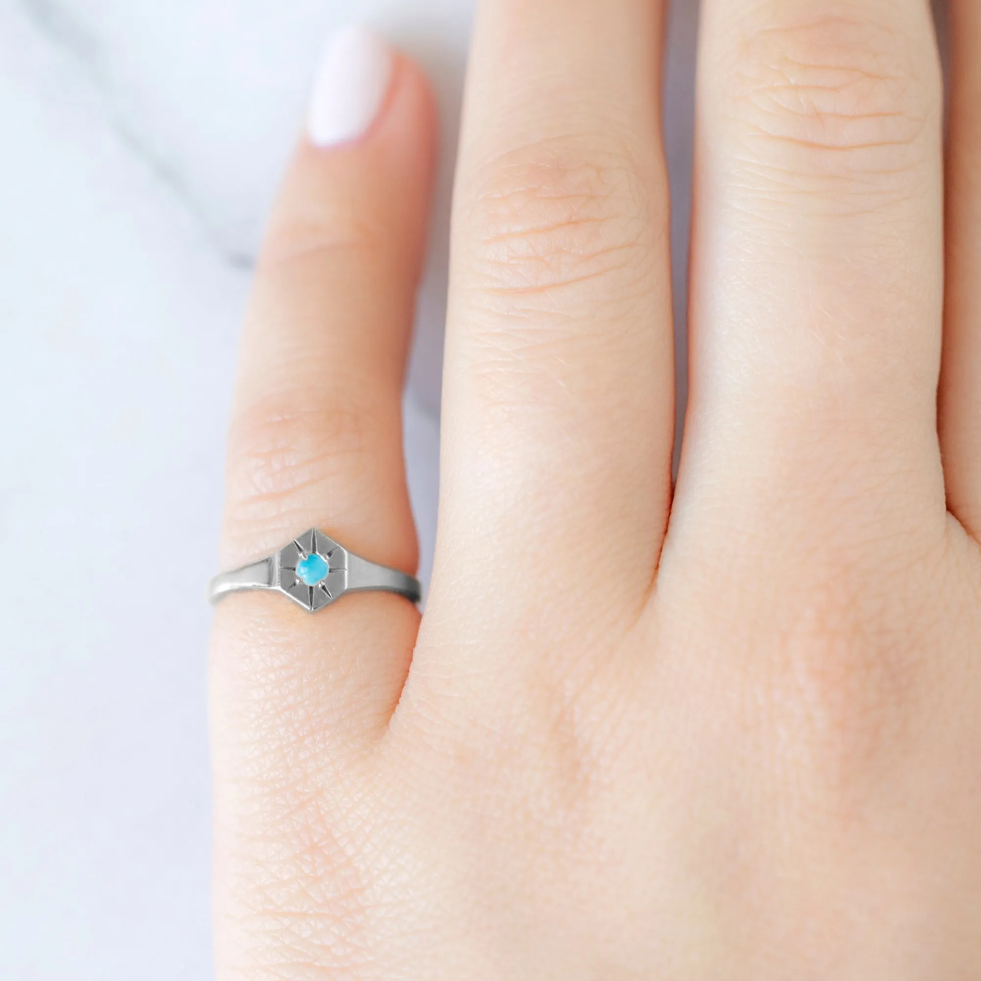 Custom Turquoise Birthstone Signet Ring | Yellow, Rose or White Gold