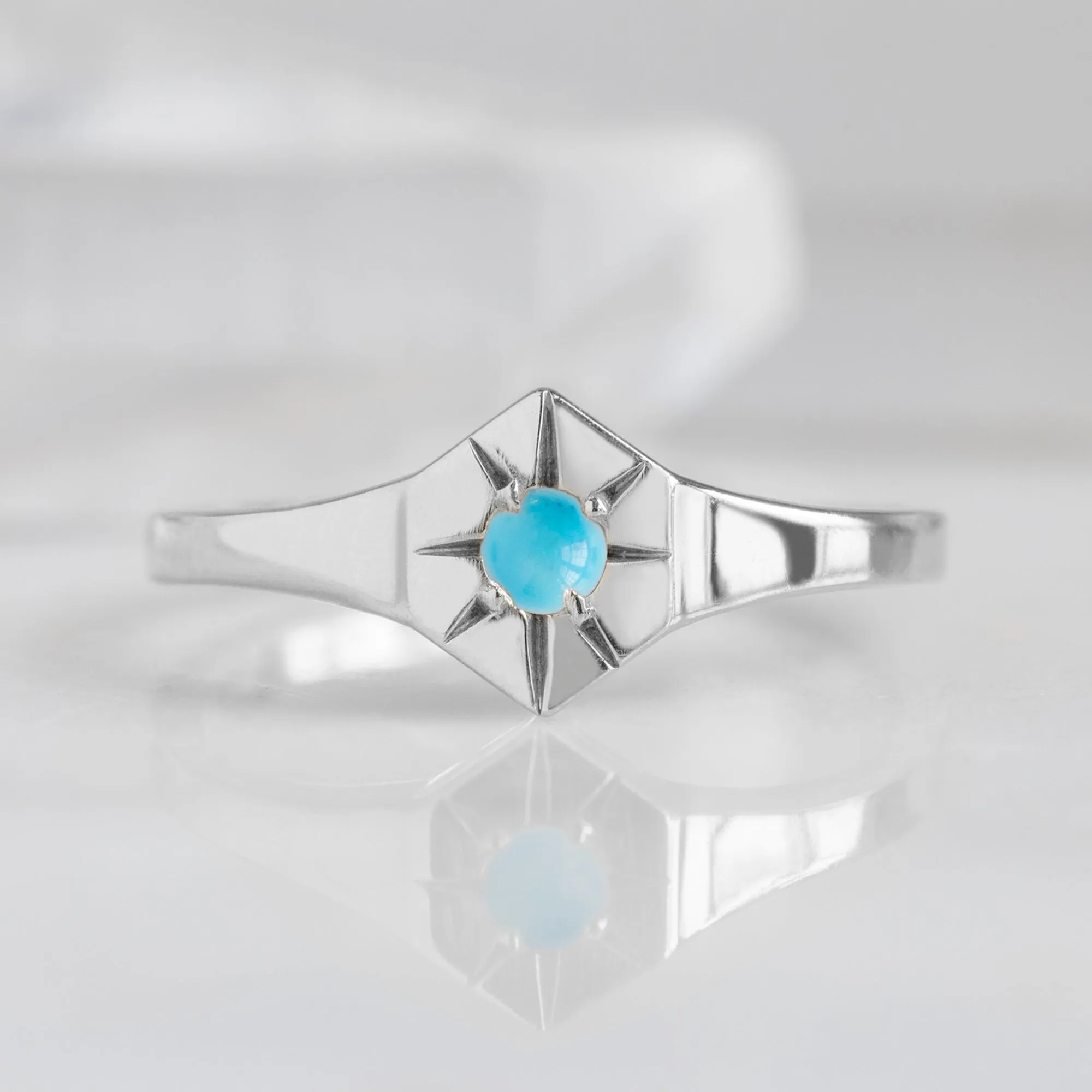 Custom Turquoise Birthstone Signet Ring | Yellow, Rose or White Gold