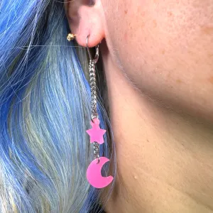 Dancin' in the Moonlight Earrings - Glow in the dark pink moon and star!