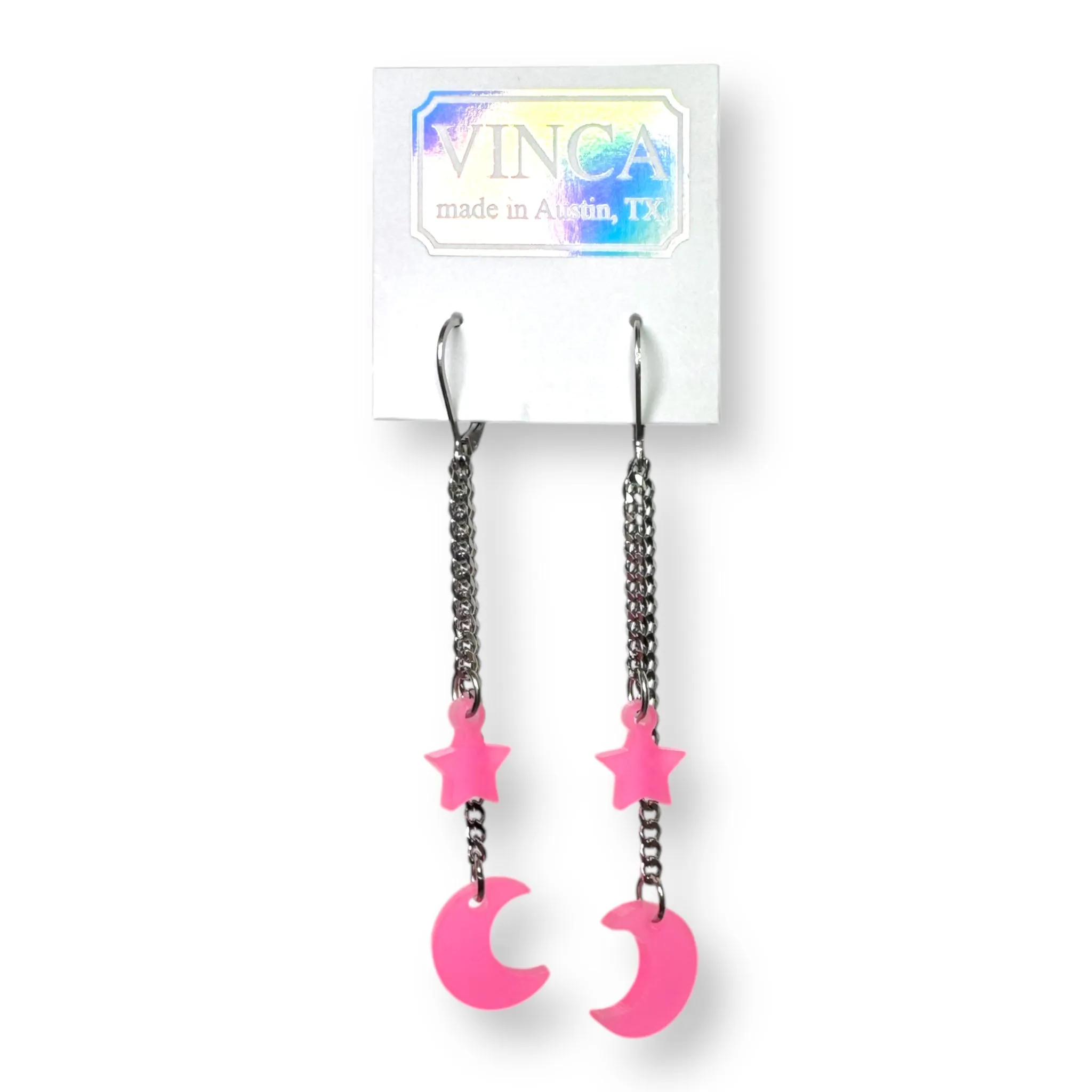 Dancin' in the Moonlight Earrings - Glow in the dark pink moon and star!