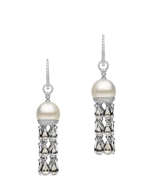 Diamond Hero Lavalier Pearl Earrings | 10mm Oval Pearls, Diamonds, and White Gold