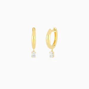 Diamond Oval Drop Gold Dome Huggie Earrings