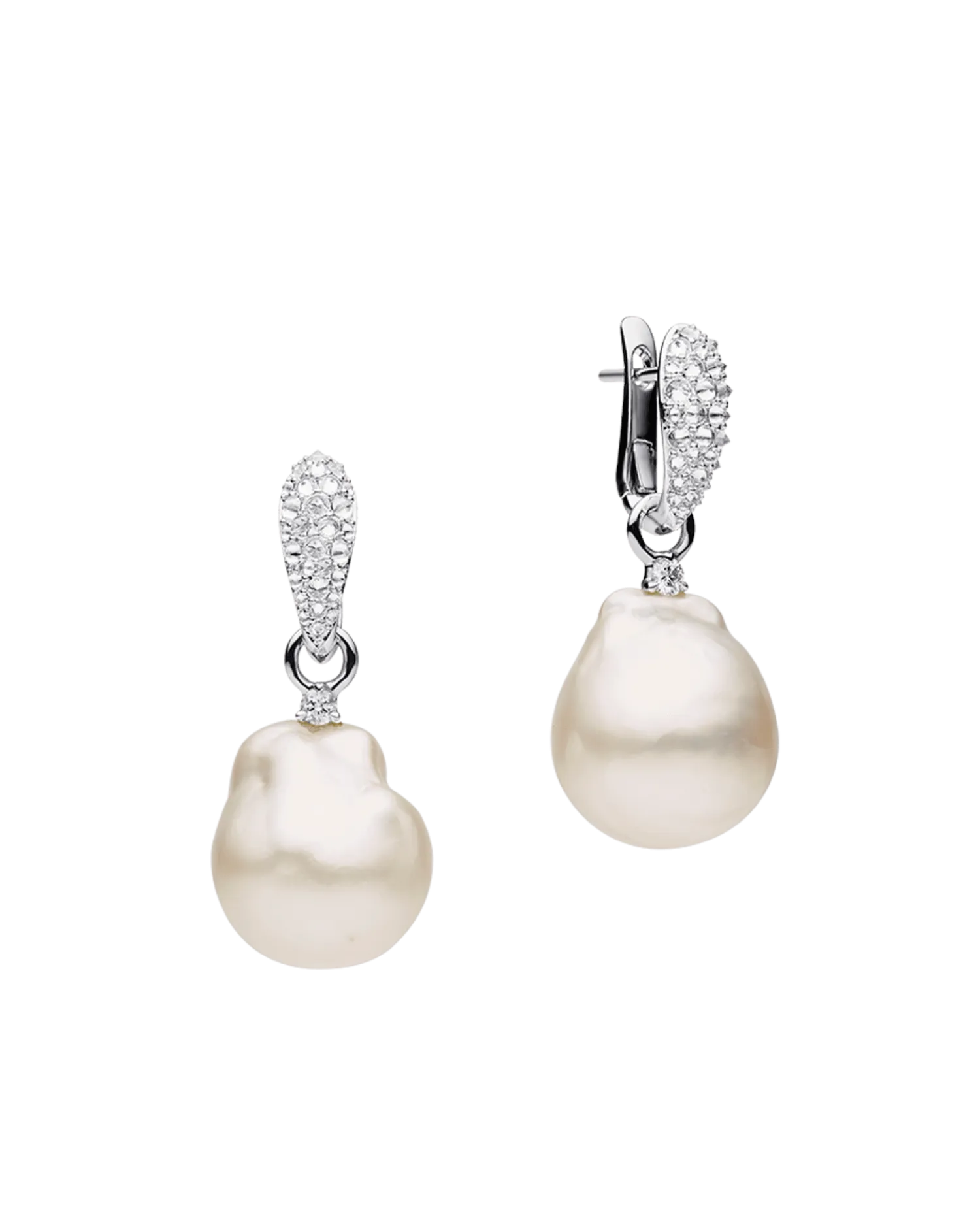 Diamond Touchstone Pearls My Way Earrings | 14mm Baroque Pearls, Diamonds, and White Gold