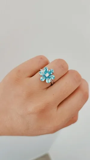 Elegant Blue Flower Ring in 925 Sterling Silver