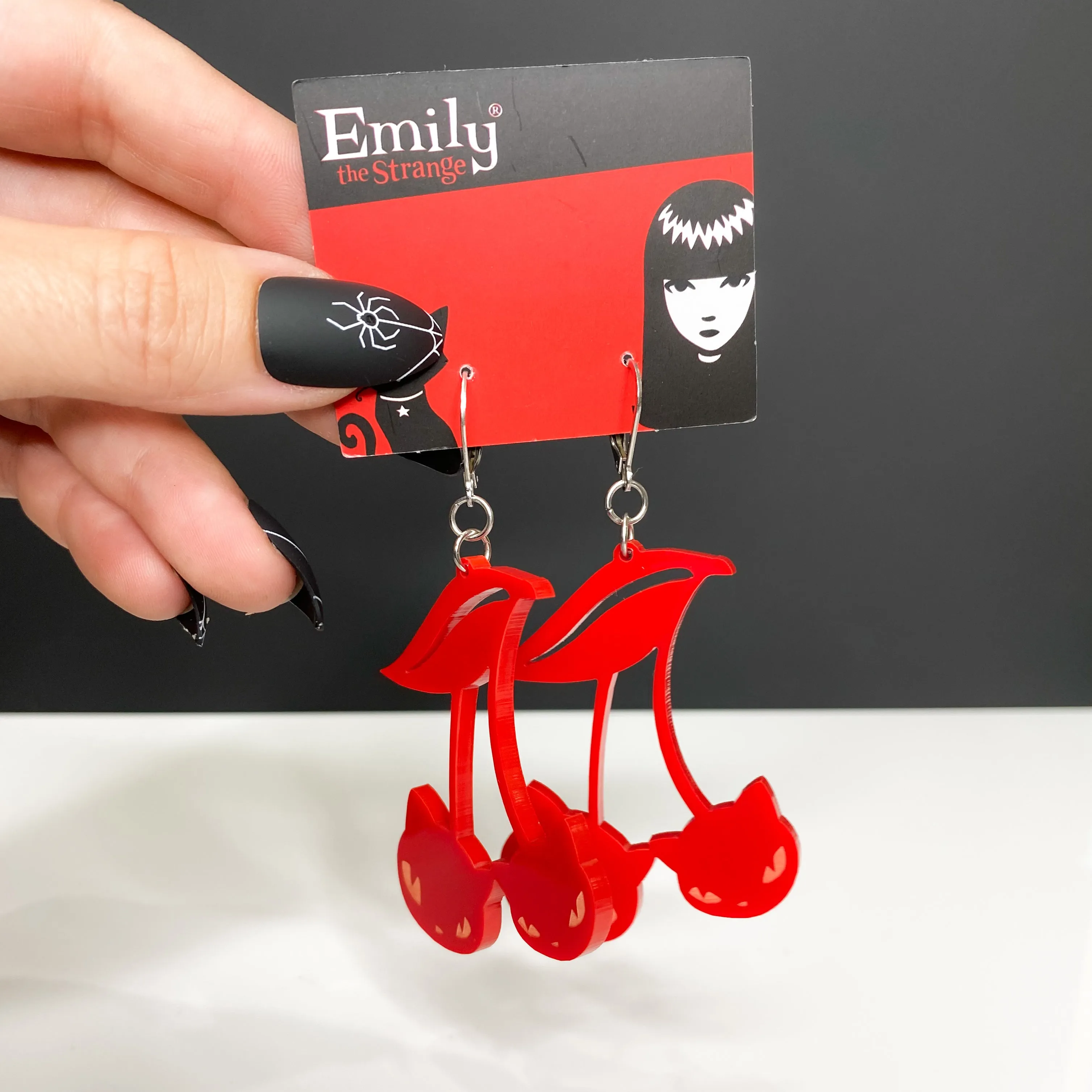 Emily The Strange? Cherry Cat Hook earrings - Red