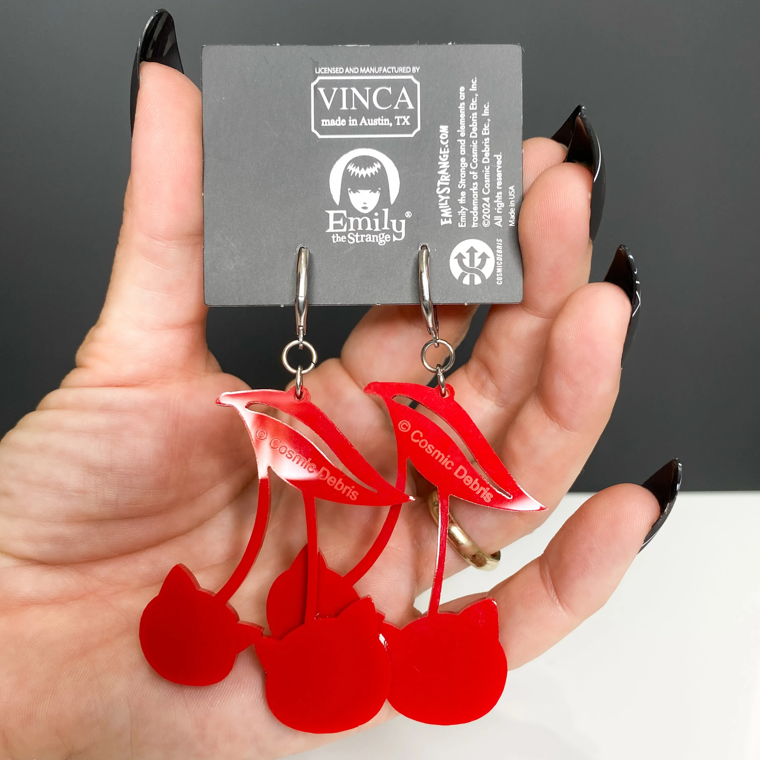 Emily The Strange? Cherry Cat Hook earrings - Red