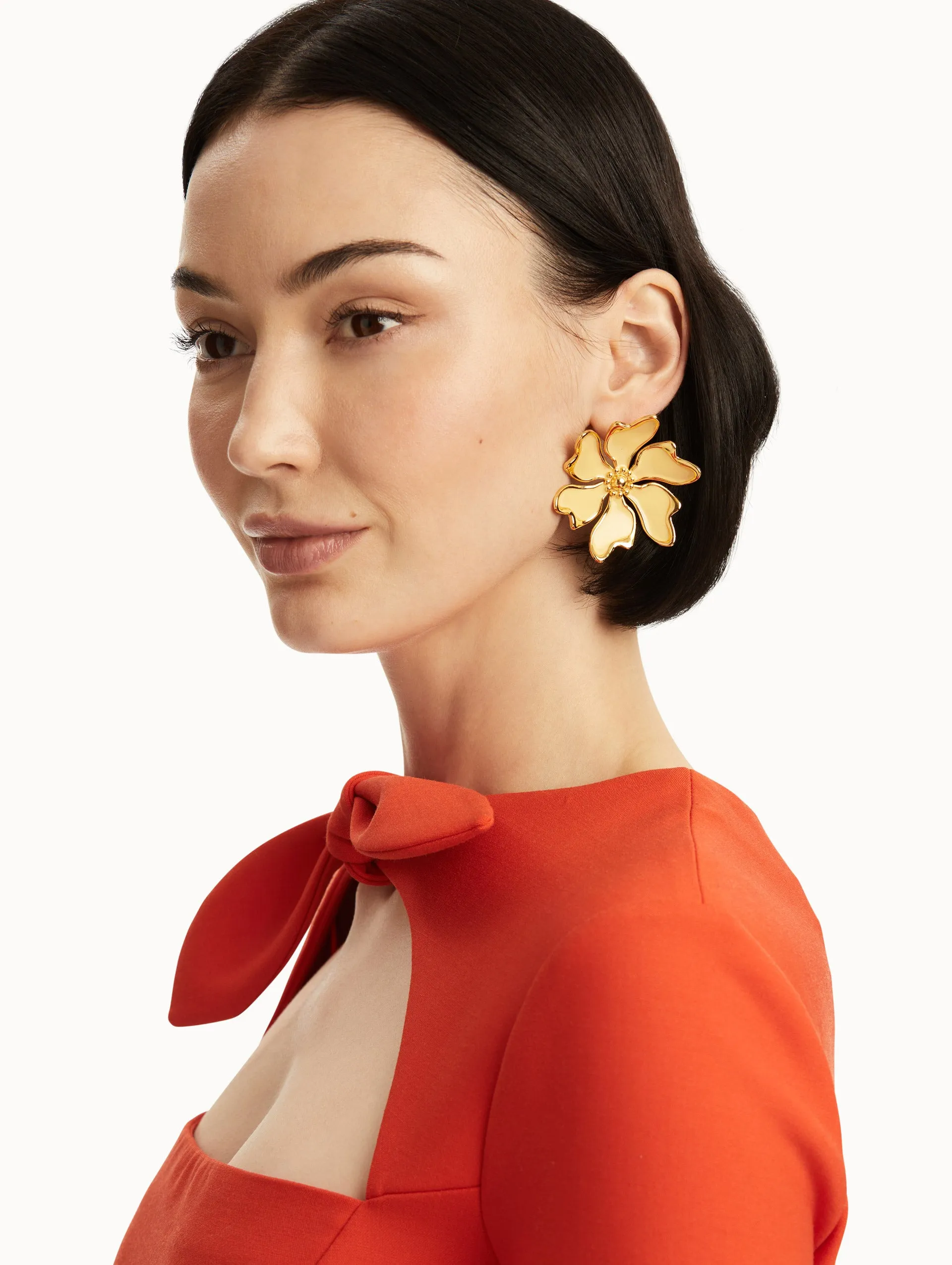Enamel Cherry Blossom Clip-On Earrings