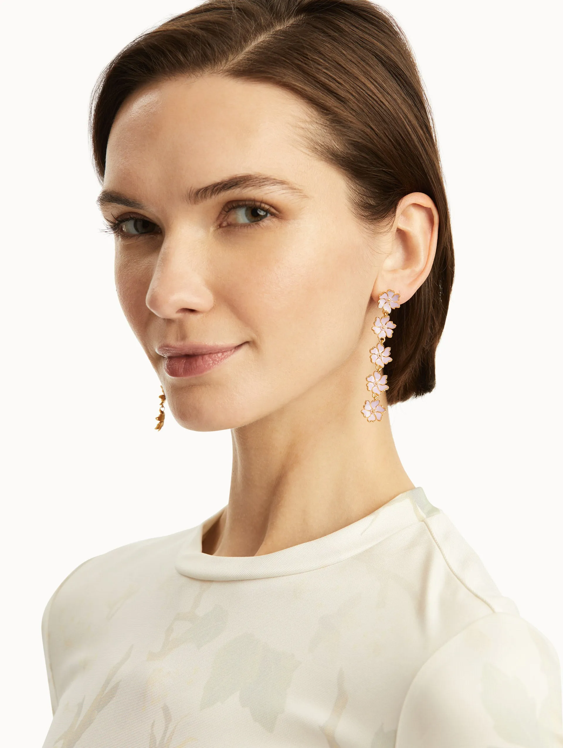 Enamel Cherry Blossom Drop Earrings