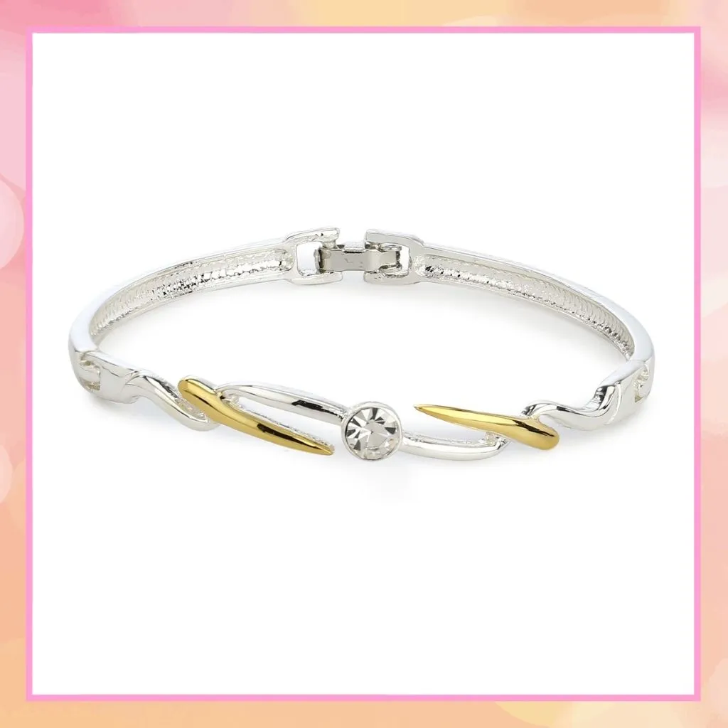 Estele Gold & Rhodium Plated Spike Designer Kada Bracelet with White Austrian Crystal for Girls & Women