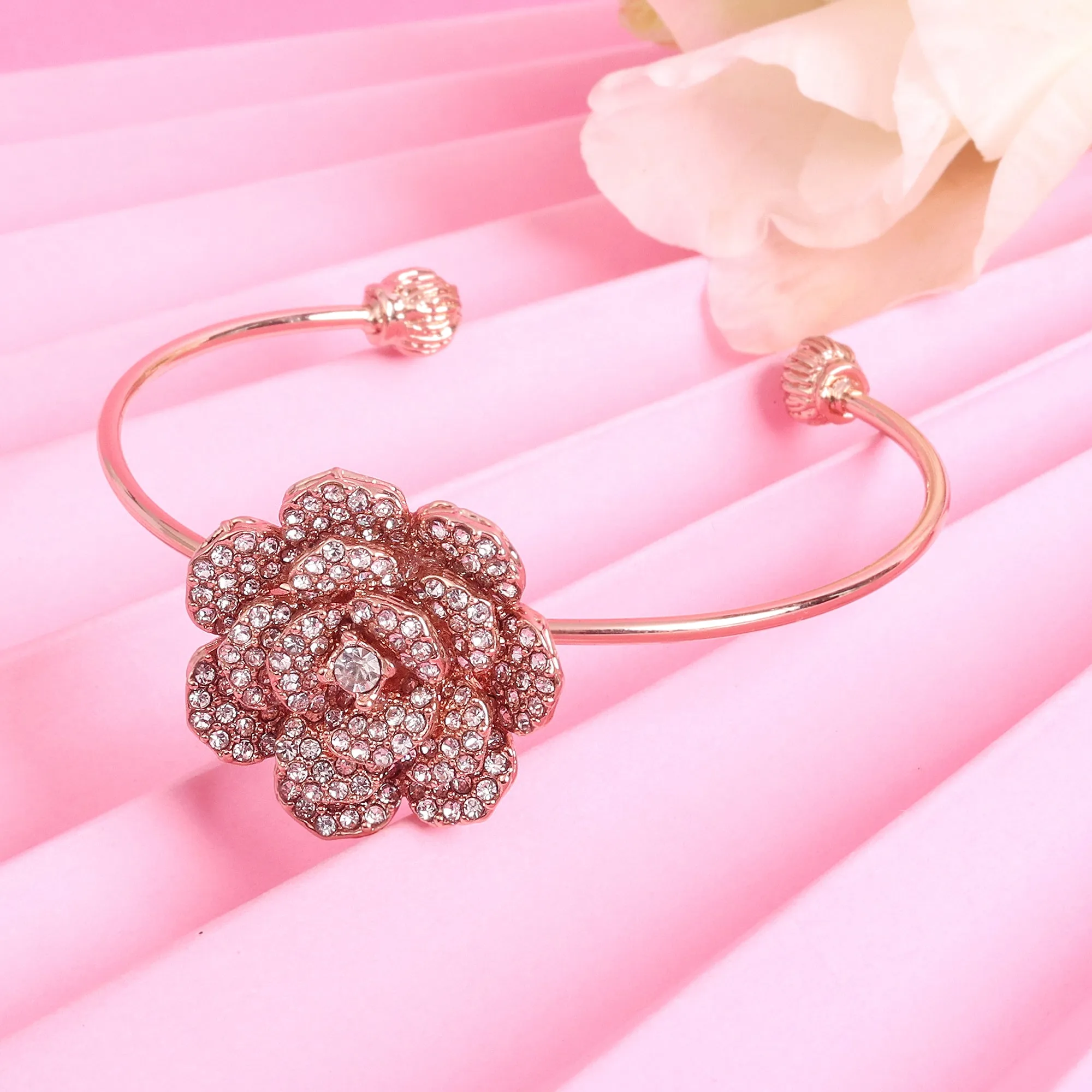 Estele Rose Collection Luxurious Rose Motif Cuff Bracelet: Rosegold Plated with Floral Charmsa??? Perfect Accessory for Women-Fashion & Gifts