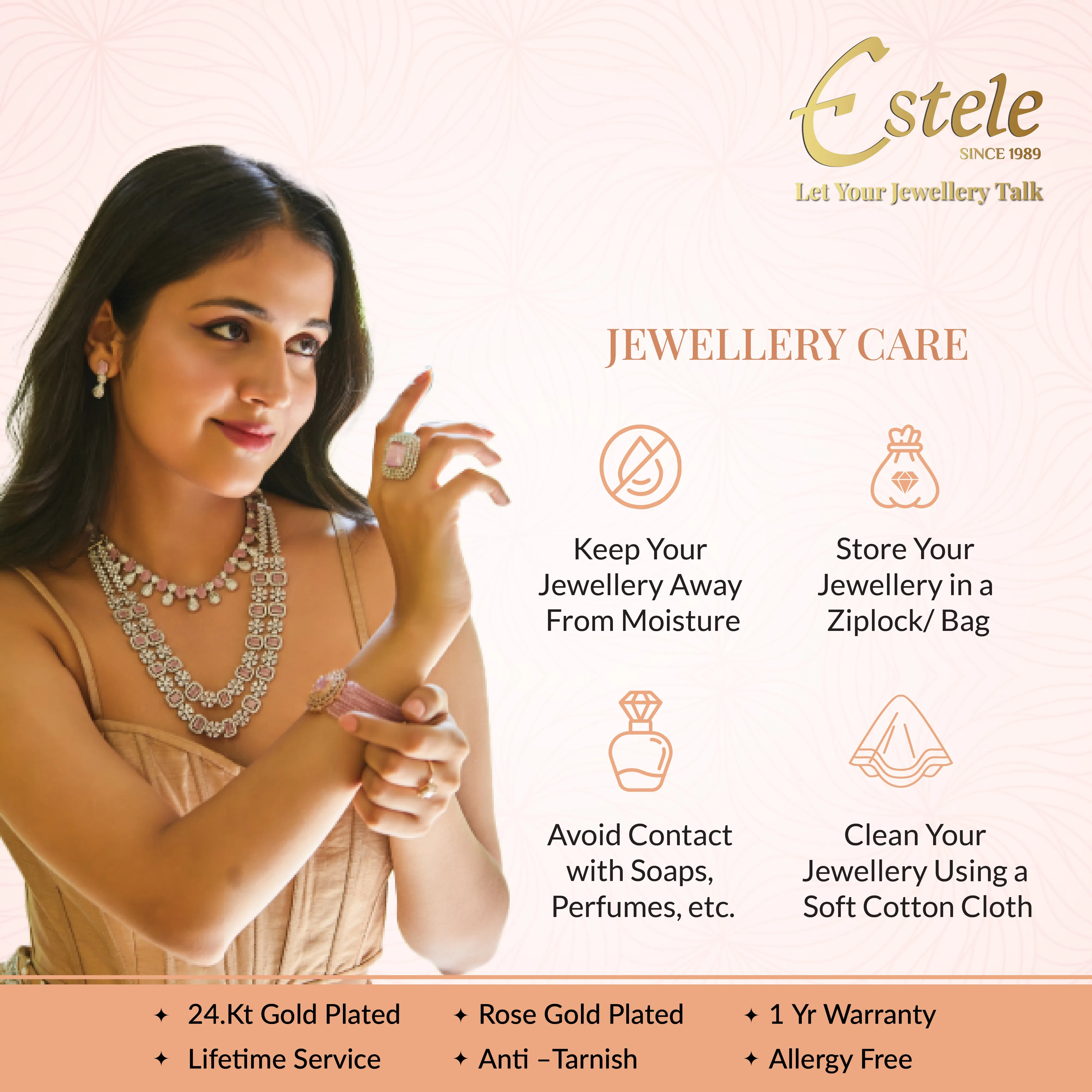 Estele Rosegold Plated Glossy Mint Pink Floral Designer Adjustable Varya Bracelet|A Stylish Accessory for Women