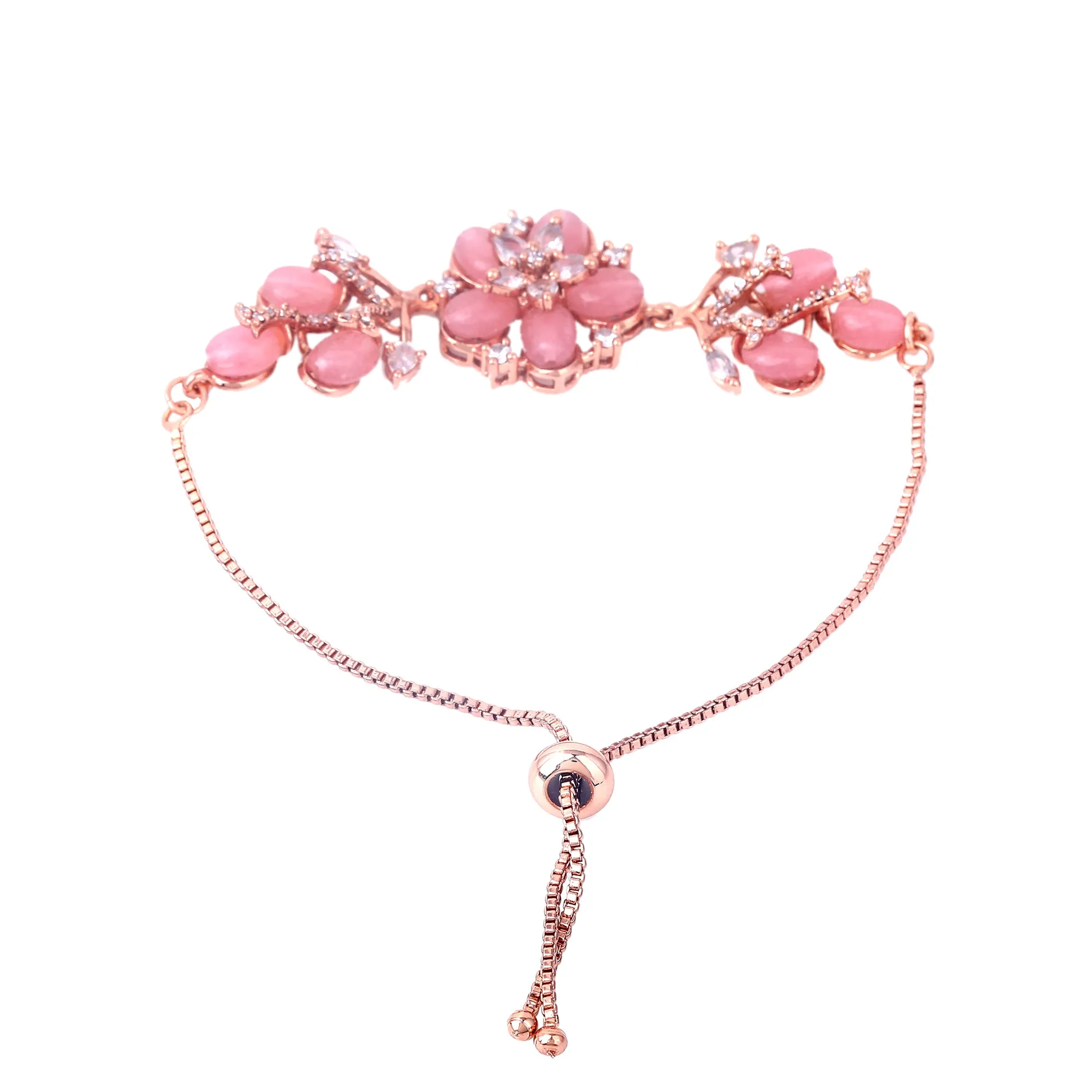 Estele Rosegold Plated Glossy Mint Pink Floral Designer Adjustable Varya Bracelet|A Stylish Accessory for Women