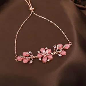 Estele Rosegold Plated Glossy Mint Pink Floral Designer Adjustable Varya Bracelet|A Stylish Accessory for Women