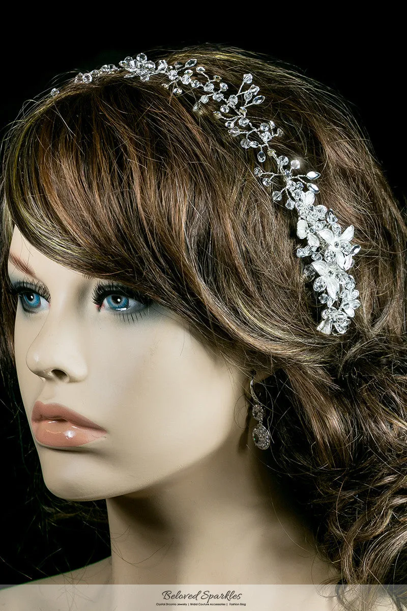 Estella Flower Spray Silver Headband | Swarovski Crystal