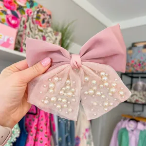 Evie Satin Clip - Mauve/Pink Pearl