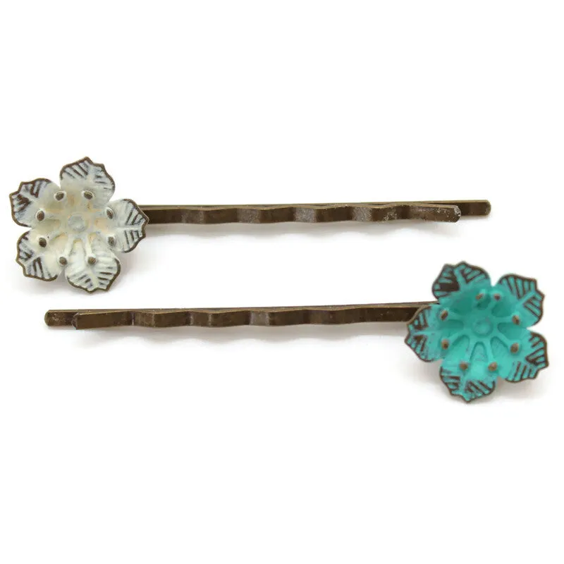Flower Power Bobby Pins (2 pack) - Hand Painted Colorful Metal Flower Hair Pins