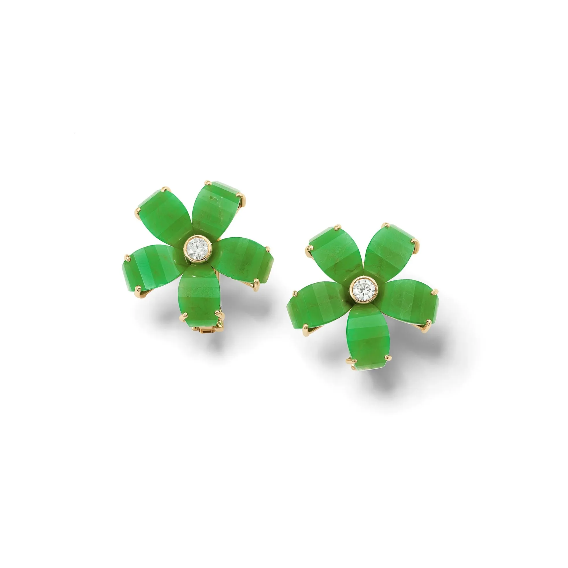 Frangipani Earrings Yellow Gold - Chrysoprase & Diamond