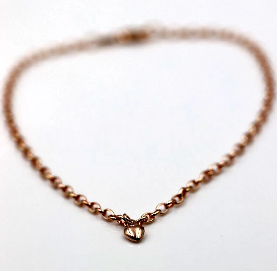 Genuine 9ct Solid Yellow or Rose Gold 25cm Belcher Anklet   1 heart charm