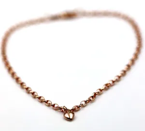 Genuine 9ct Solid Yellow or Rose Gold 25cm Belcher Anklet   1 heart charm