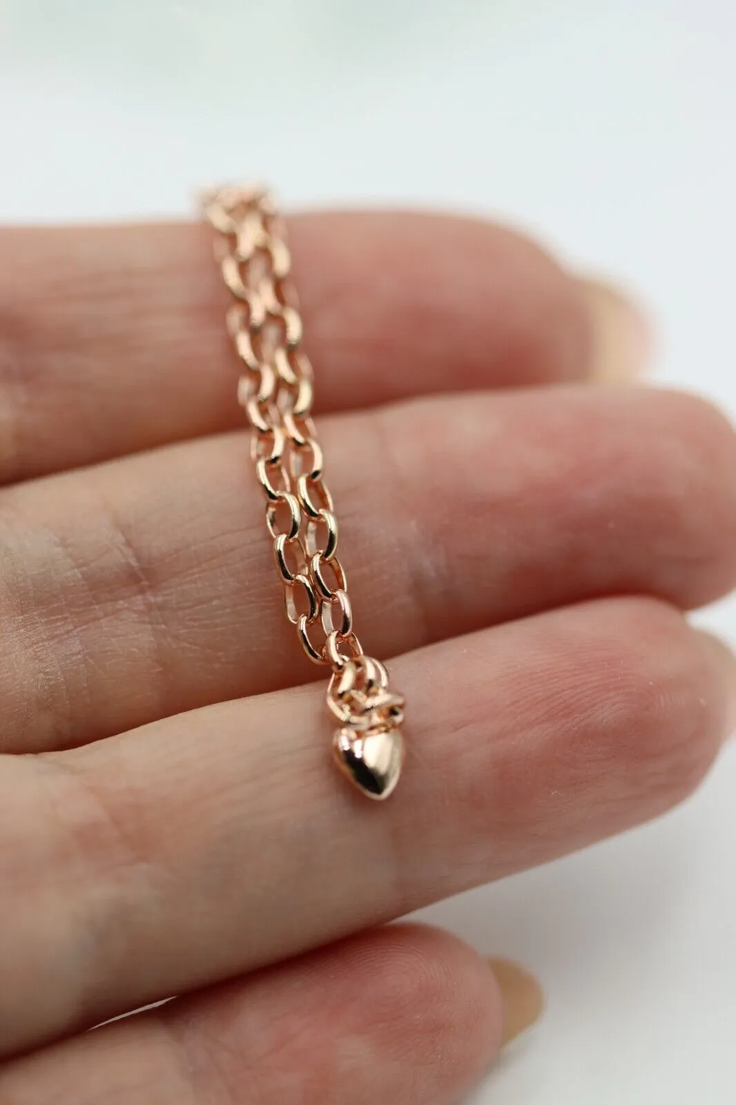 Genuine 9ct Solid Yellow or Rose Gold 25cm Belcher Anklet   1 heart charm