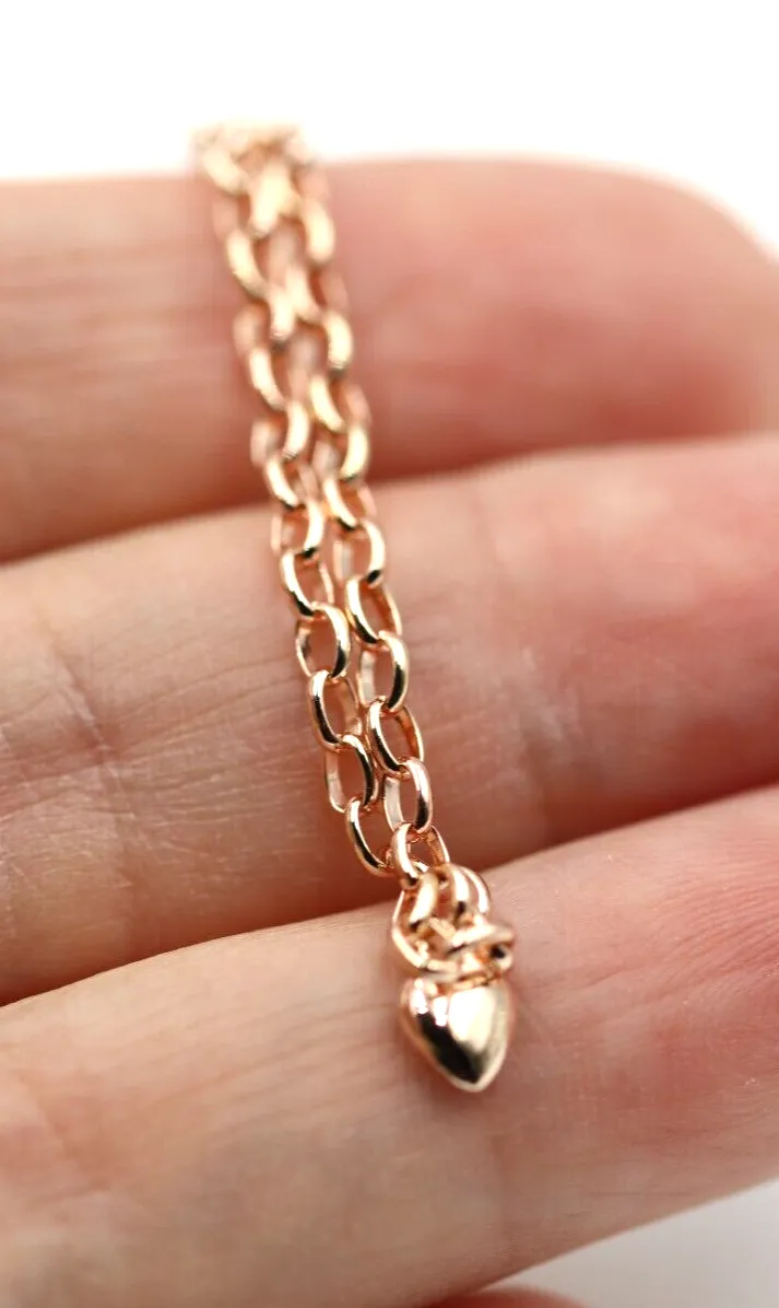 Genuine 9ct Solid Yellow or Rose Gold 25cm Belcher Anklet   1 heart charm