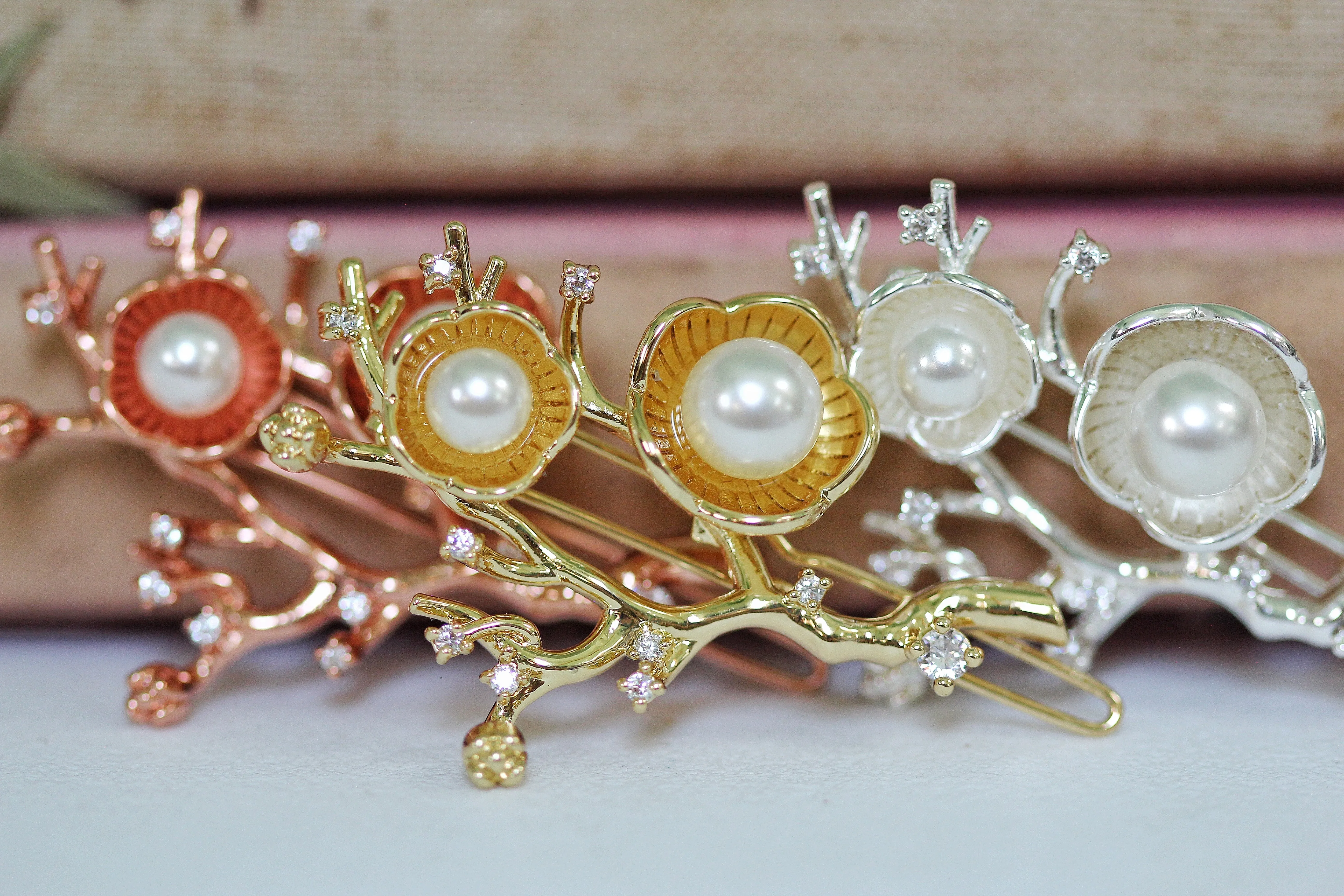 Hibiscus Flowers Pearls & Crystals Barrette