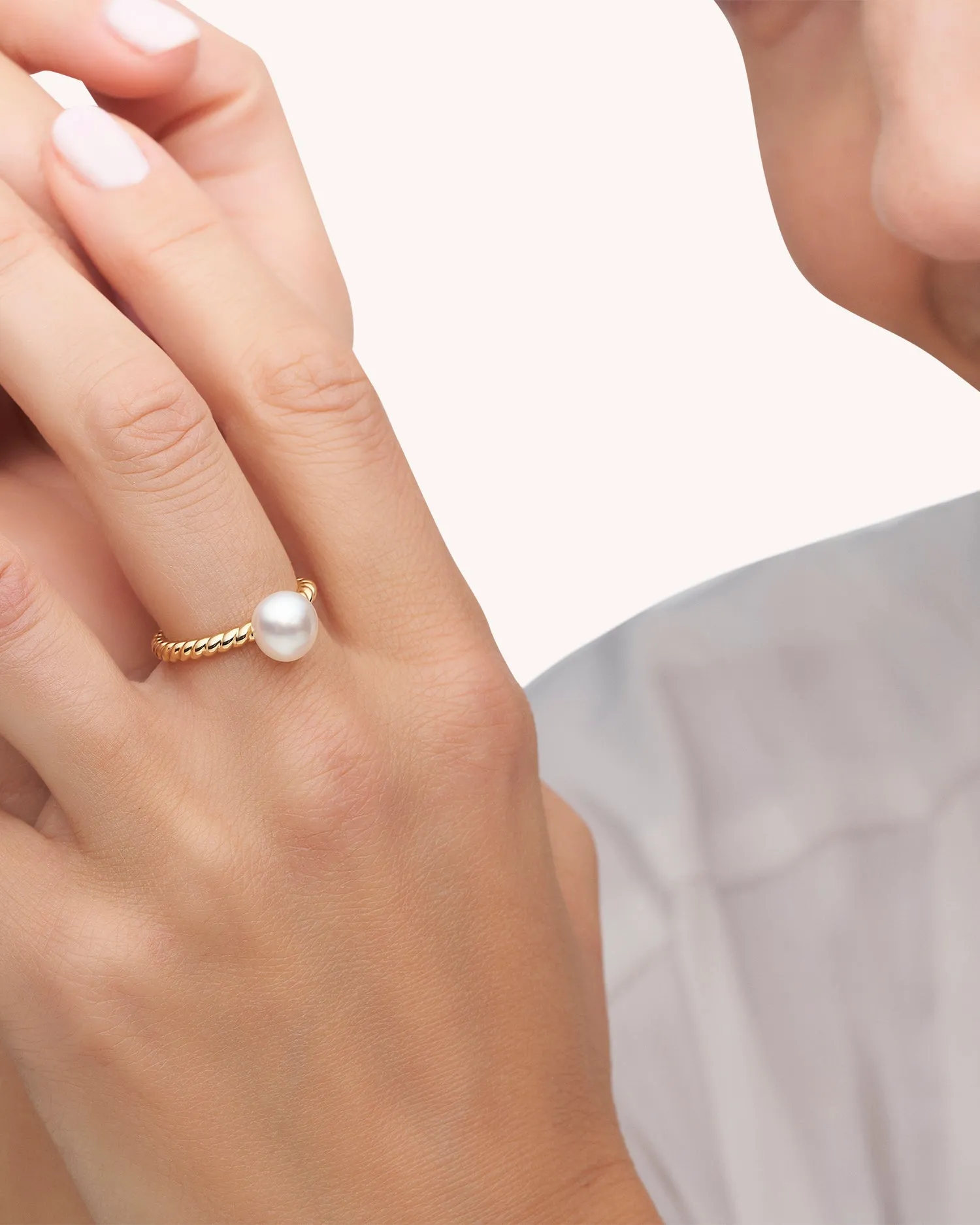 Keshi Pearl Rope Ring | 7mm Keshi Pearl and Yellow Gold