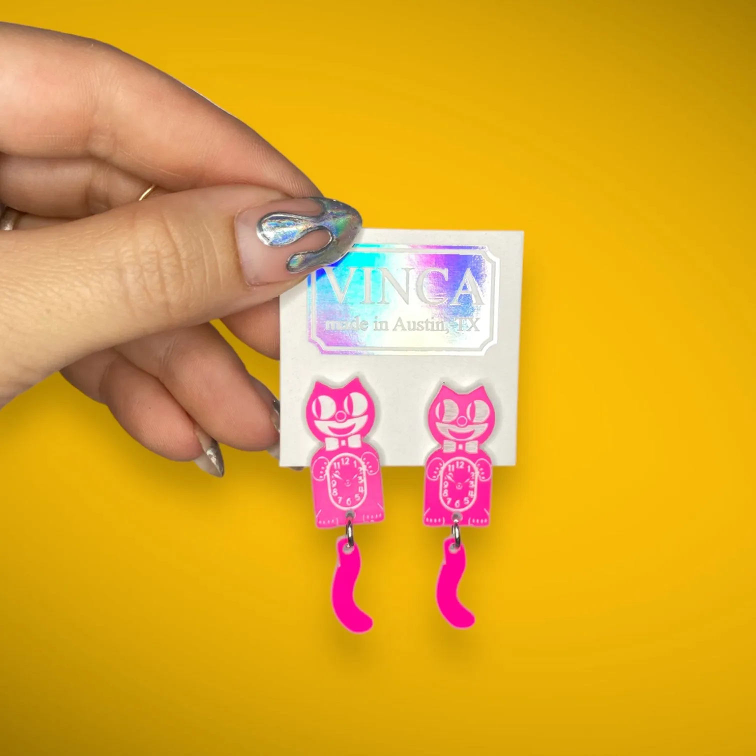 Kitten CLAW-K Officially Licensed Kit-Cat Klock? Earrings in Pink