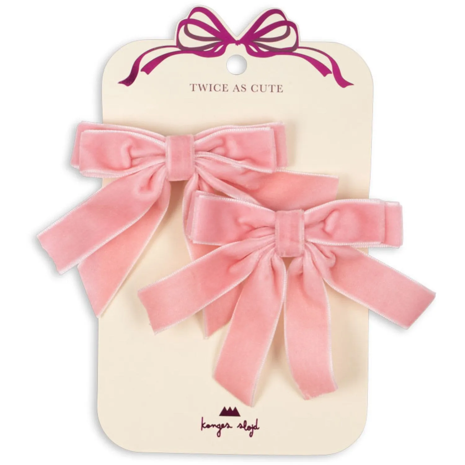 Konges Sl?jd Peony Pink 2 Pack Velvet Double Bow Hair Clips