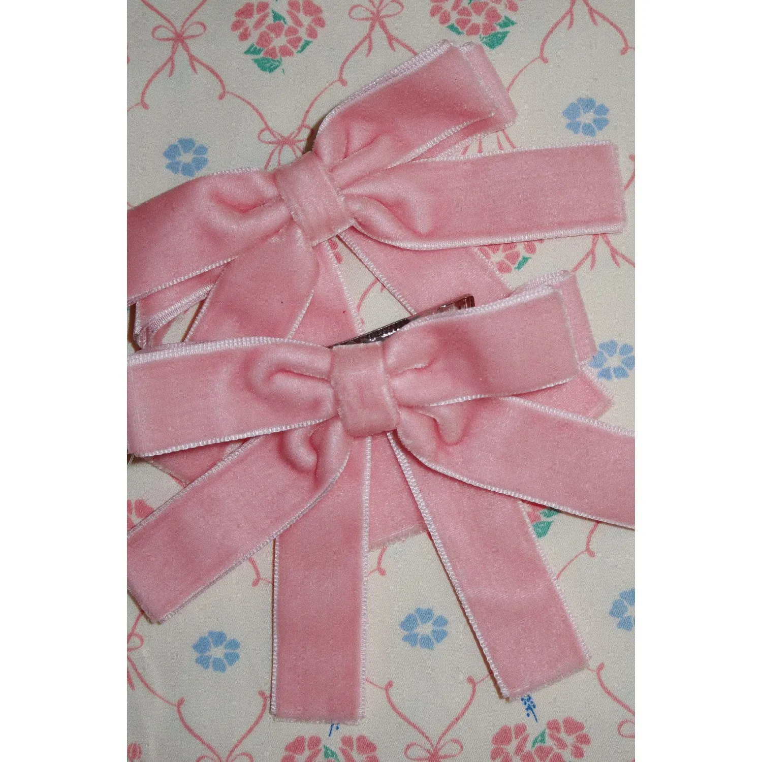 Konges Sl?jd Peony Pink 2 Pack Velvet Double Bow Hair Clips