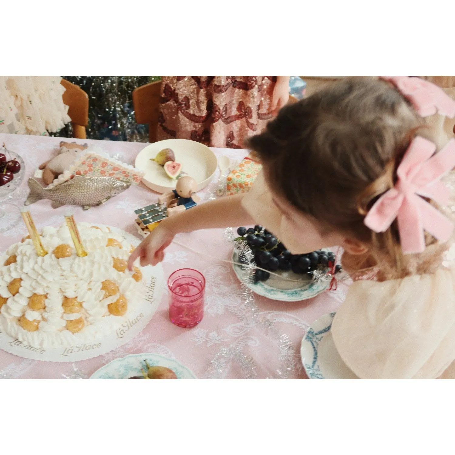 Konges Sl?jd Peony Pink 2 Pack Velvet Double Bow Hair Clips