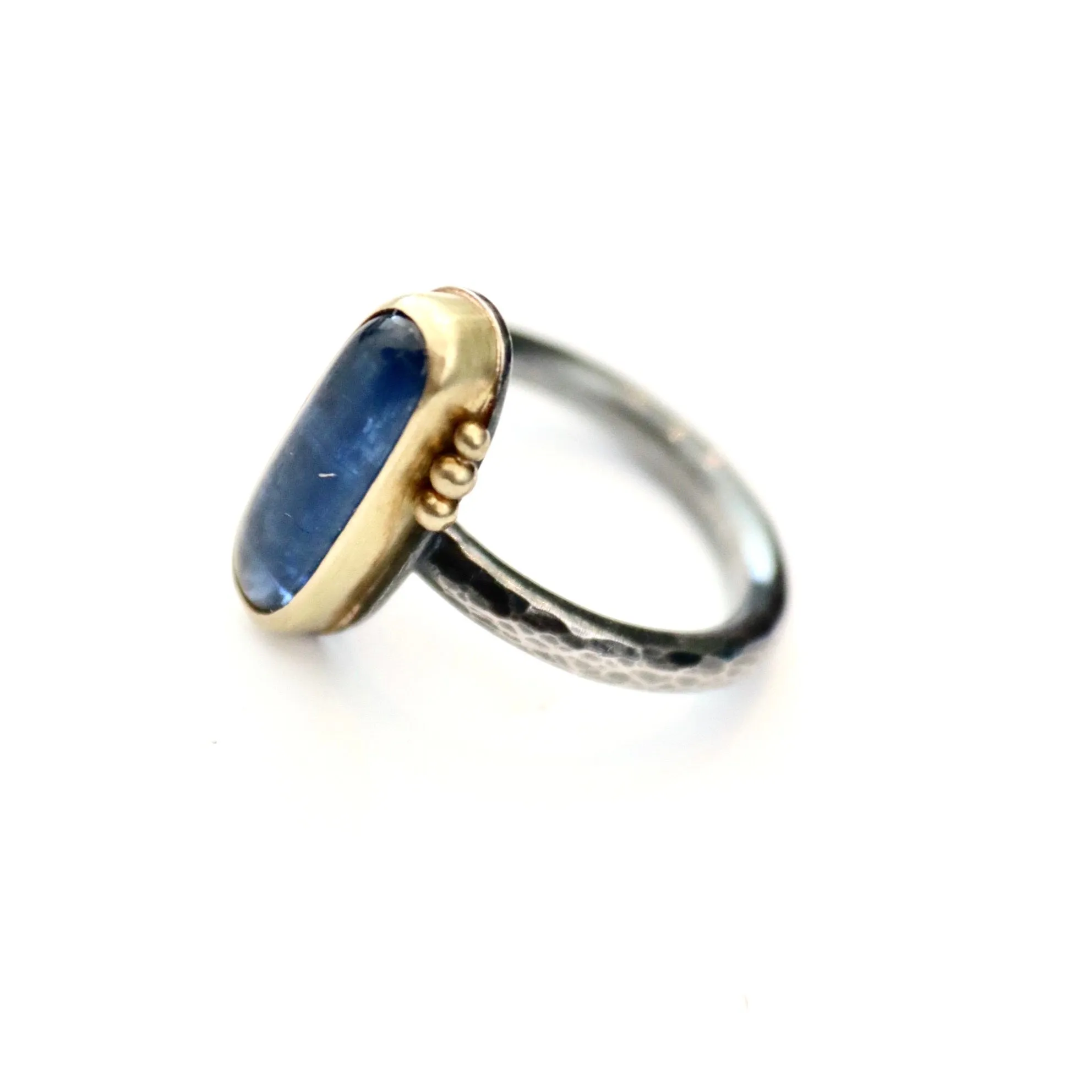 Kyanite Cabochon Ring in 18k Gold Bezel and Accents