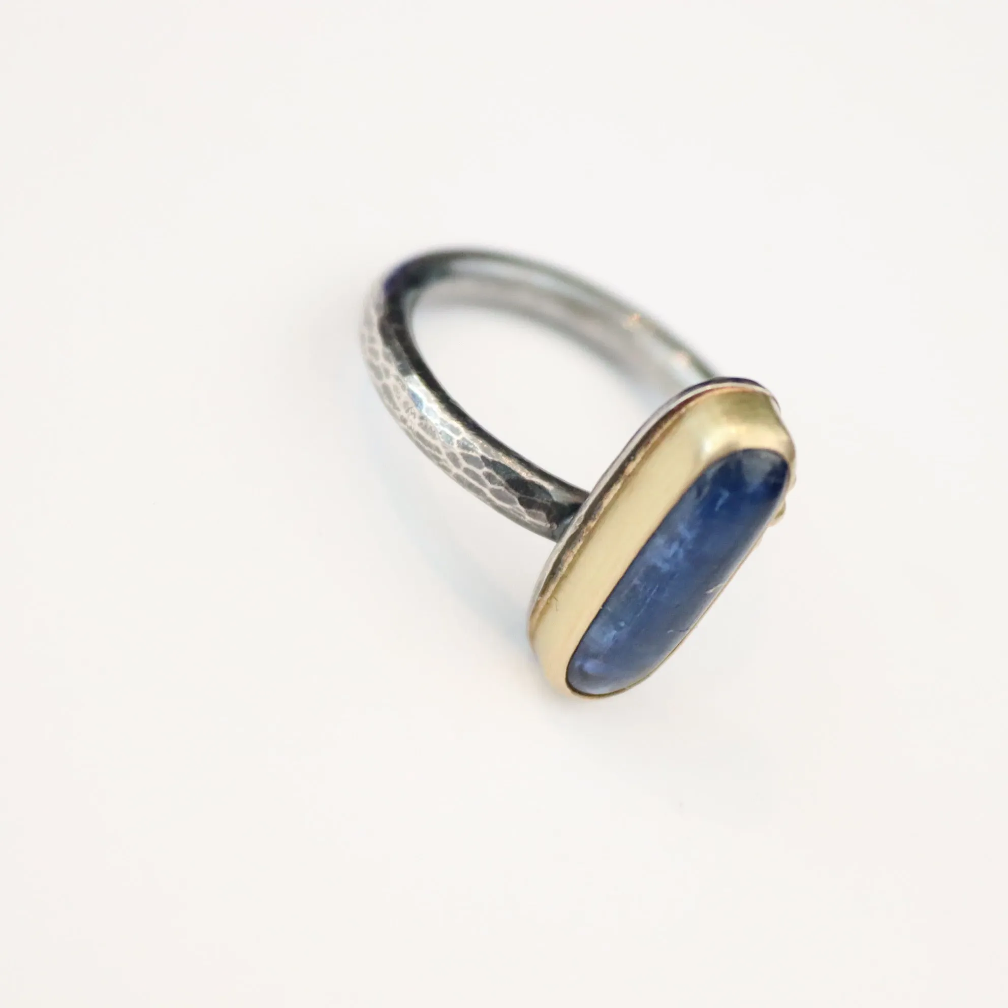 Kyanite Cabochon Ring in 18k Gold Bezel and Accents