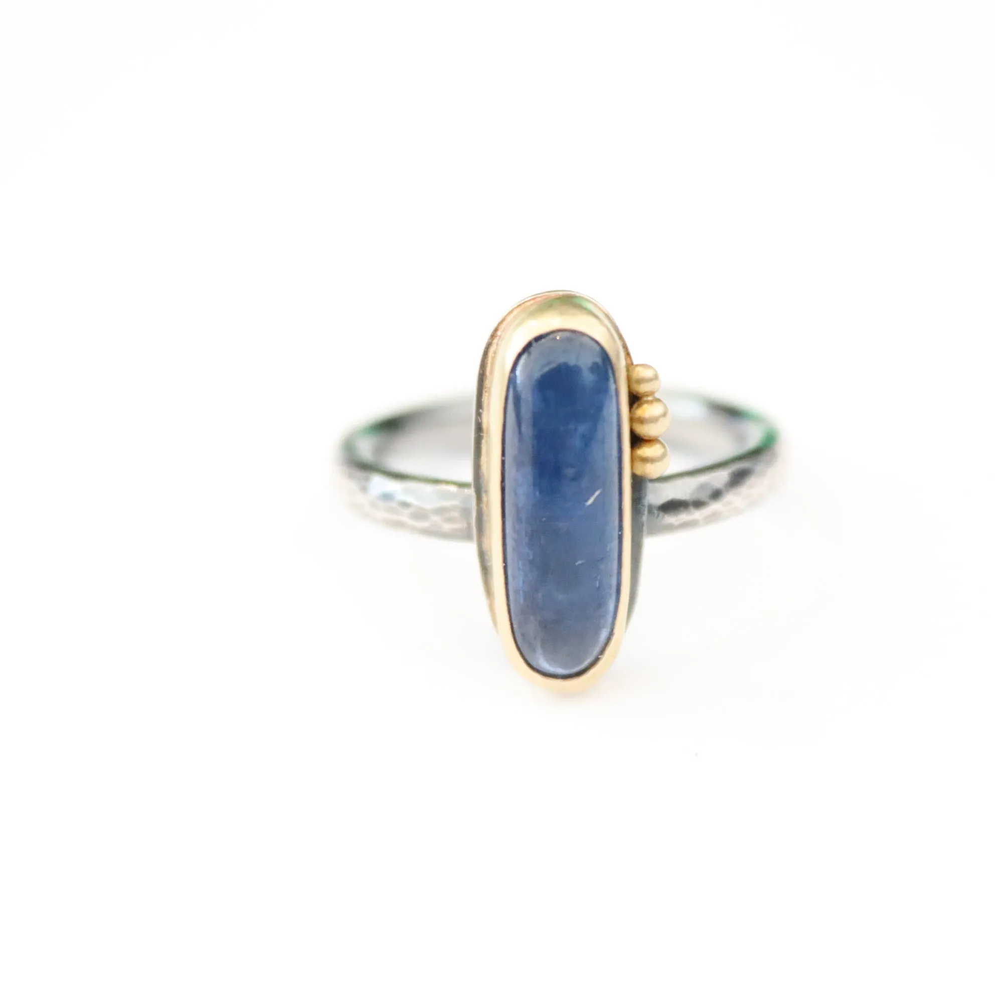 Kyanite Cabochon Ring in 18k Gold Bezel and Accents