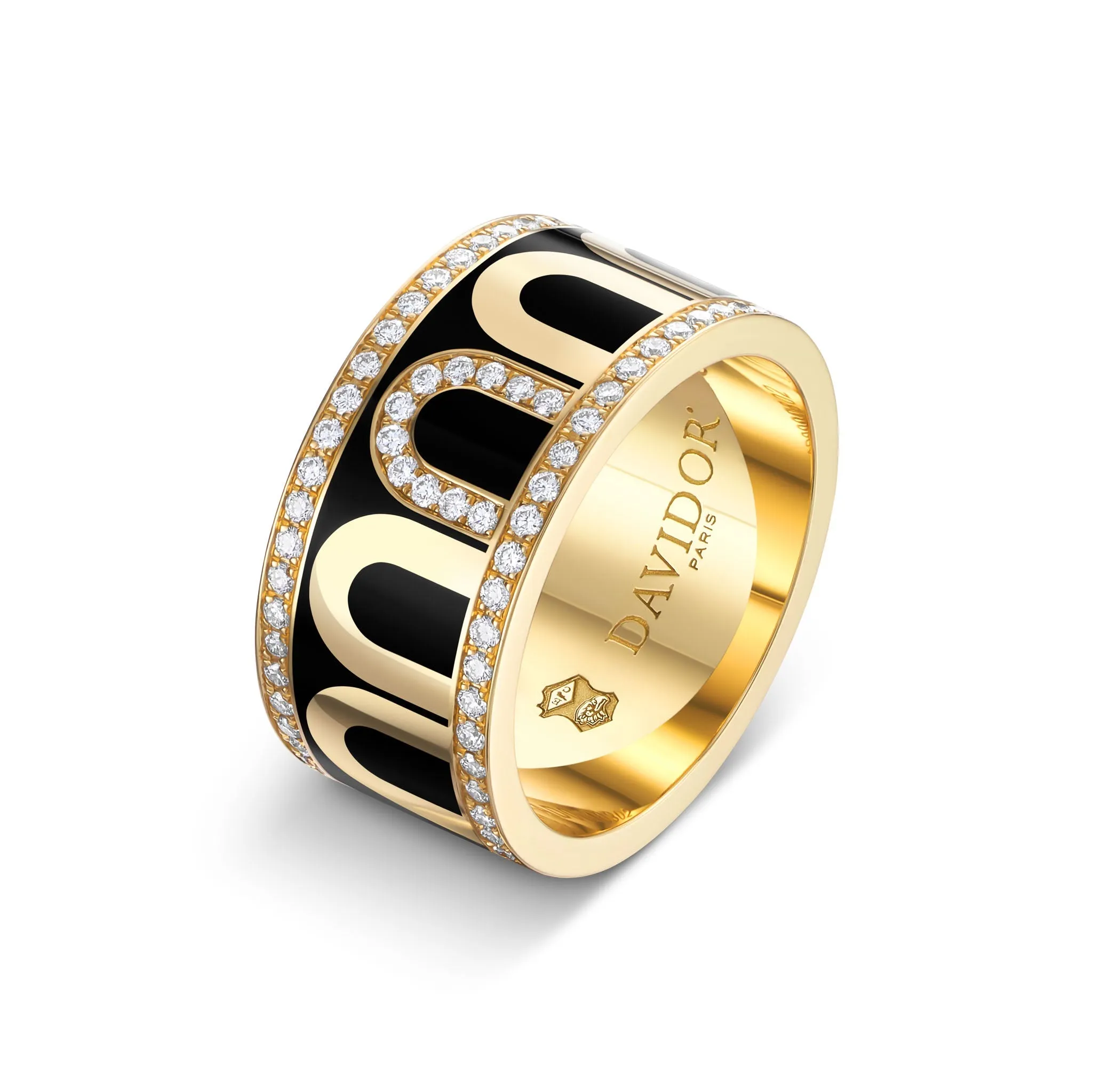 L'Arc de DAVIDOR Ring GM, 18k Yellow Gold with Caviar Lacquered Ceramic and Porta Diamonds