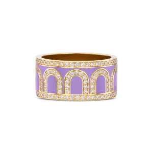 L'Arc de DAVIDOR Ring GM, 18k Yellow Gold with Lavande Lacquered Ceramic and Palais Diamonds