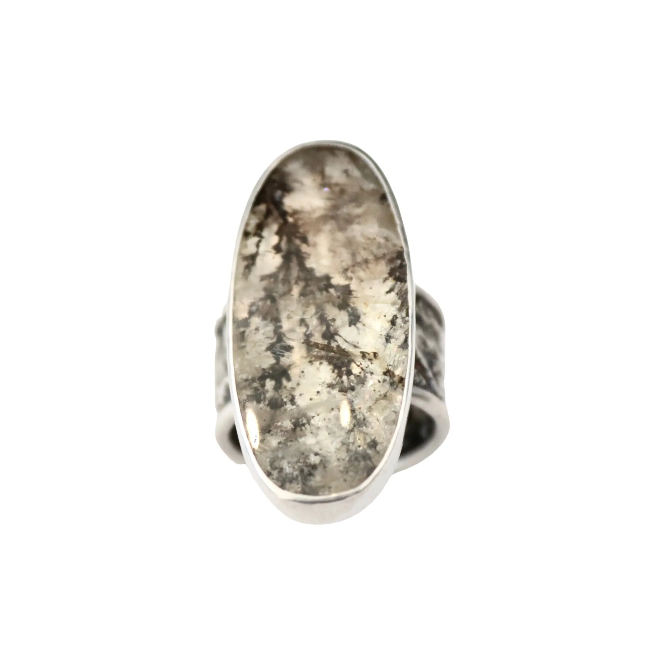 Large Dendritic Quartz Reticulated Silver Ring