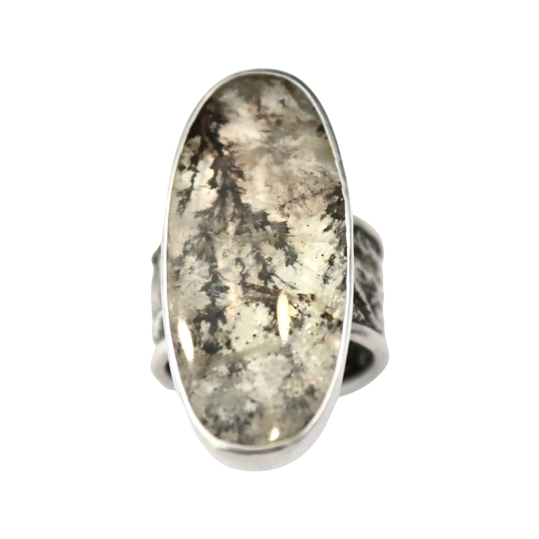 Large Dendritic Quartz Reticulated Silver Ring