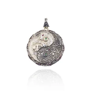 Large Dragon Yin Yang in Anti-Tarnish Sterling Silver