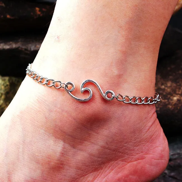 LE SKY Fashion Beach Jewelry Double Layer Love Heart Starfish Pendant Beads Anklet Foot Chain Ankle Bracelet Jewelry For Women