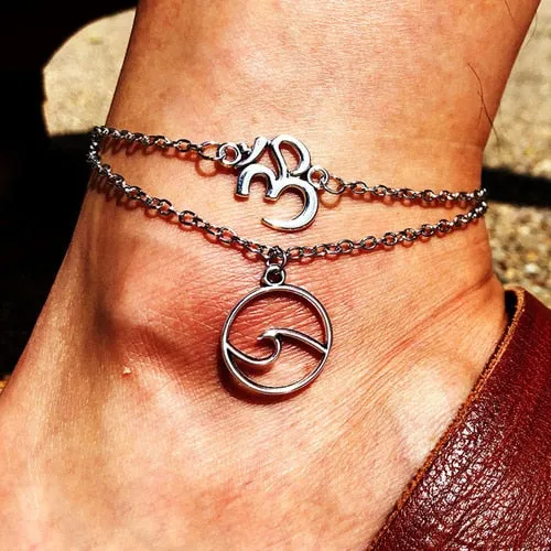 LE SKY Fashion Beach Jewelry Double Layer Love Heart Starfish Pendant Beads Anklet Foot Chain Ankle Bracelet Jewelry For Women