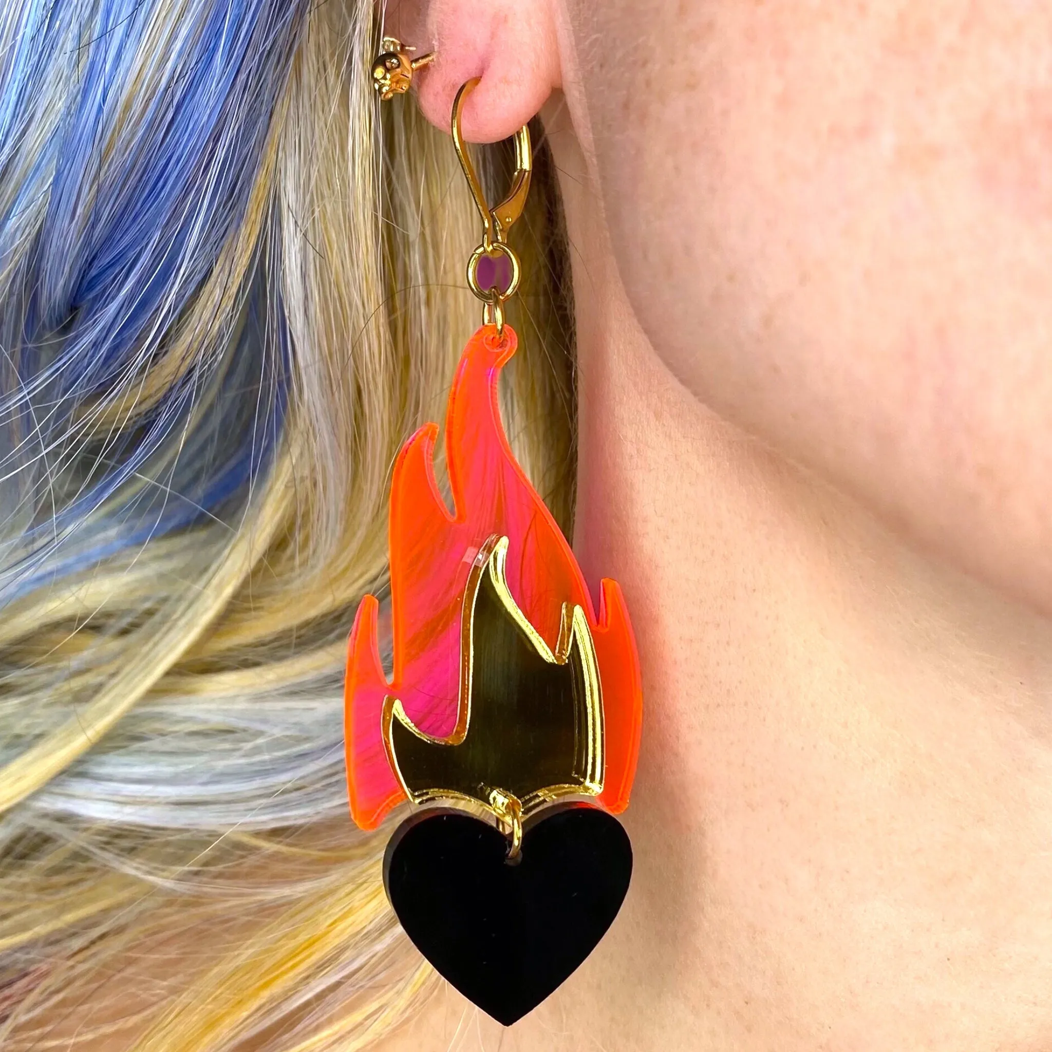 Love A La Flamb?? Dangle Earrings - Nightmare Hot Pink