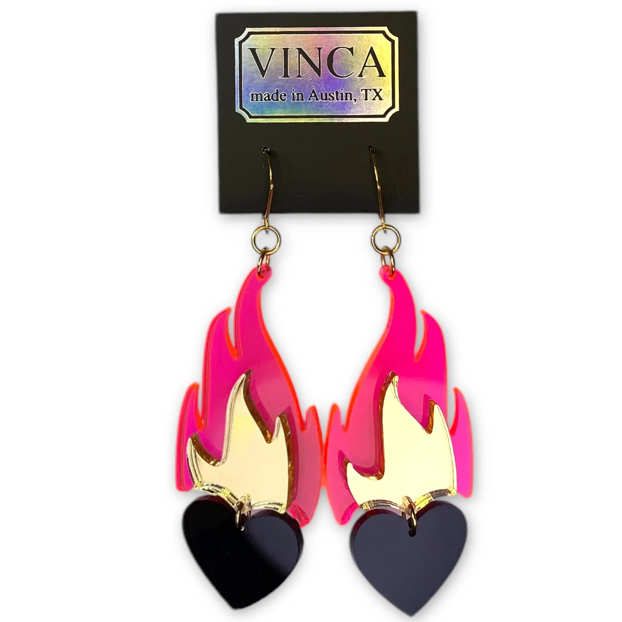Love A La Flamb?? Dangle Earrings - Nightmare Hot Pink