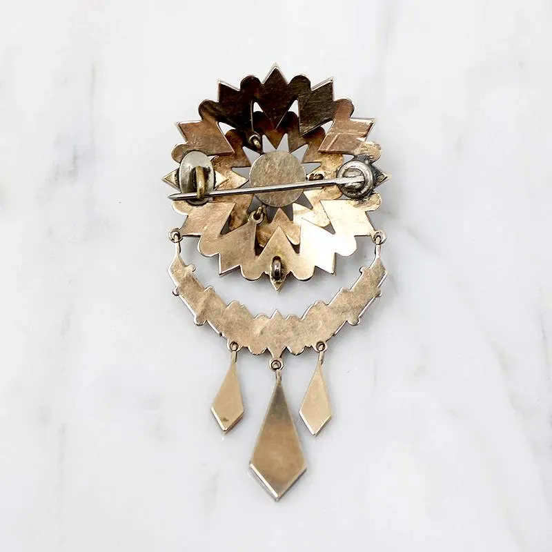 Magnificent Victorian Onyx & Gold Swag Brooch