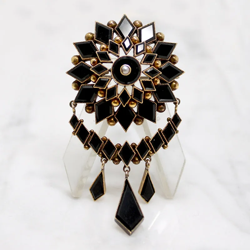 Magnificent Victorian Onyx & Gold Swag Brooch
