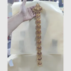 Manisha Jewellery Gold Plated Pota Temple Choti Traditional With Green & Pink Hair Accessory