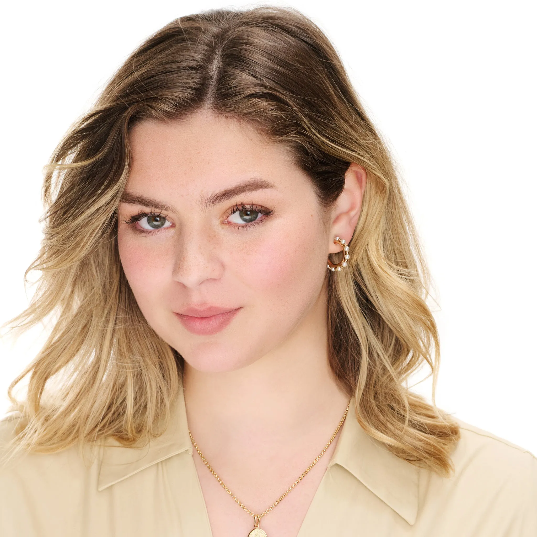 Mashrabiya Trellis Clip On Hoop Earrings Yellow Gold - Pearl