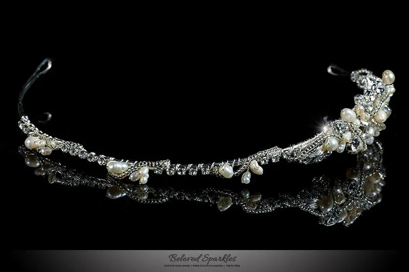 MayKayla Pearl Ribbon Silver Headband | Swarovski Crystal