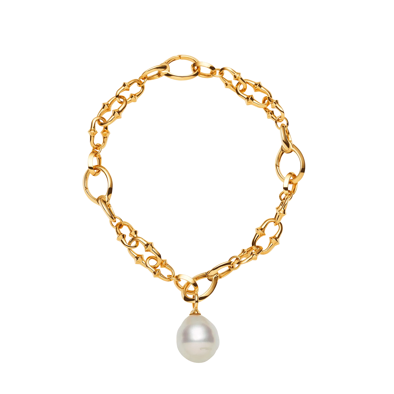 Mermaid Dive Charm Bracelet | 10mm Circle Pearl, 12mm Oval Pearls, Mother of Pearl, and Yellow Gold